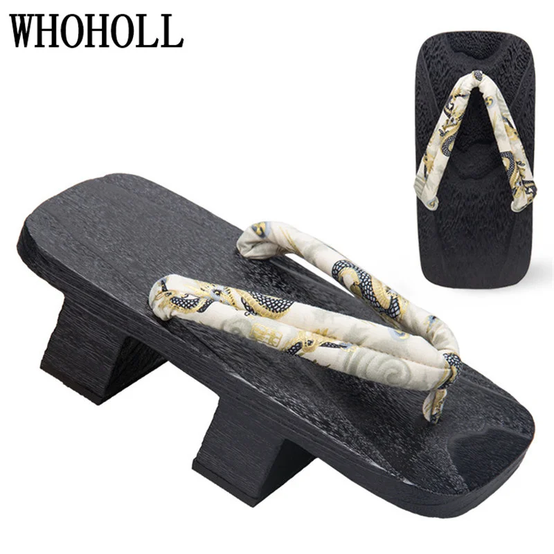 WHOHOLL Summer Men's Two-tooth Clogs High Heel Thick Bottom Japanese Geta Solid Wooden Slippers Cosplay Shoes Costumes thumbnail 4