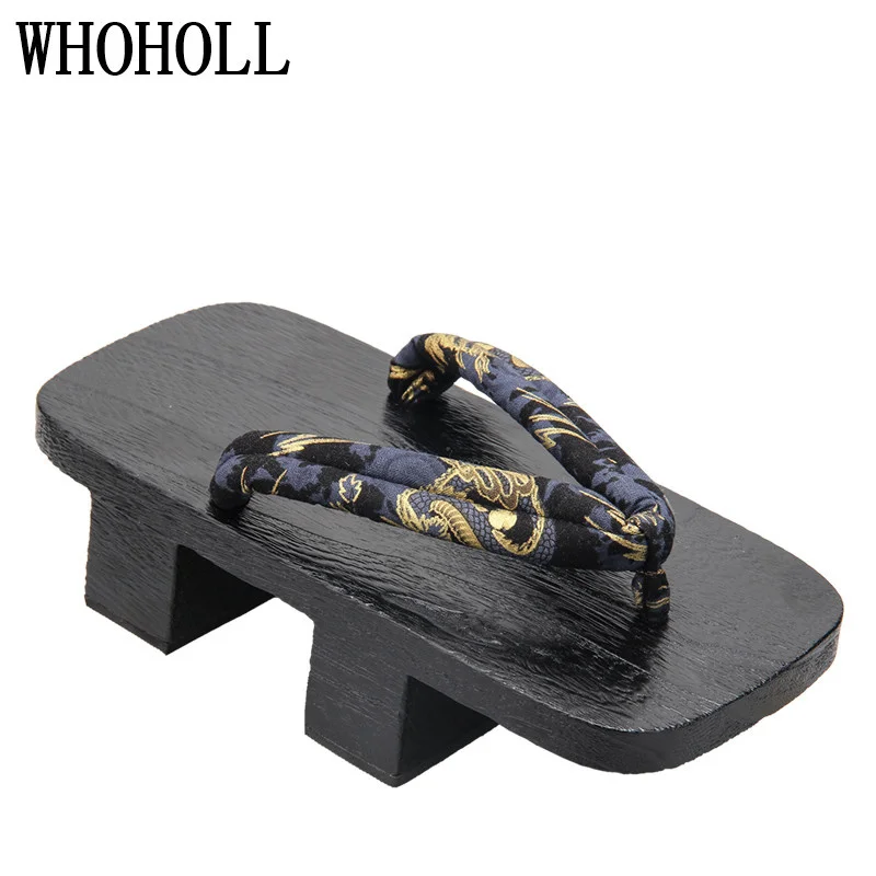 WHOHOLL Summer Men's Two-tooth Clogs High Heel Thick Bottom Japanese Geta Solid Wooden Slippers Cosplay Shoes Costumes thumbnail 5