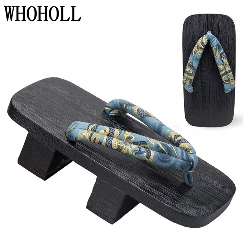 WHOHOLL Summer Men's Two-tooth Clogs High Heel Thick Bottom Japanese Geta Solid Wooden Slippers Cosplay Shoes Costumes thumbnail 6