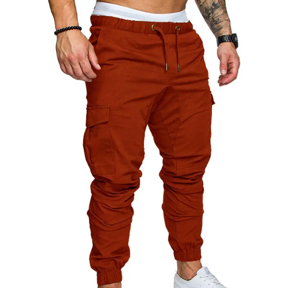 Dropshipping!New Fashion Men Jogger Pants Casual Solid Color Pockets Waist Drawstring Ankle Tied Skinny Cargo Pants Size XS-4XL thumbnail 5
