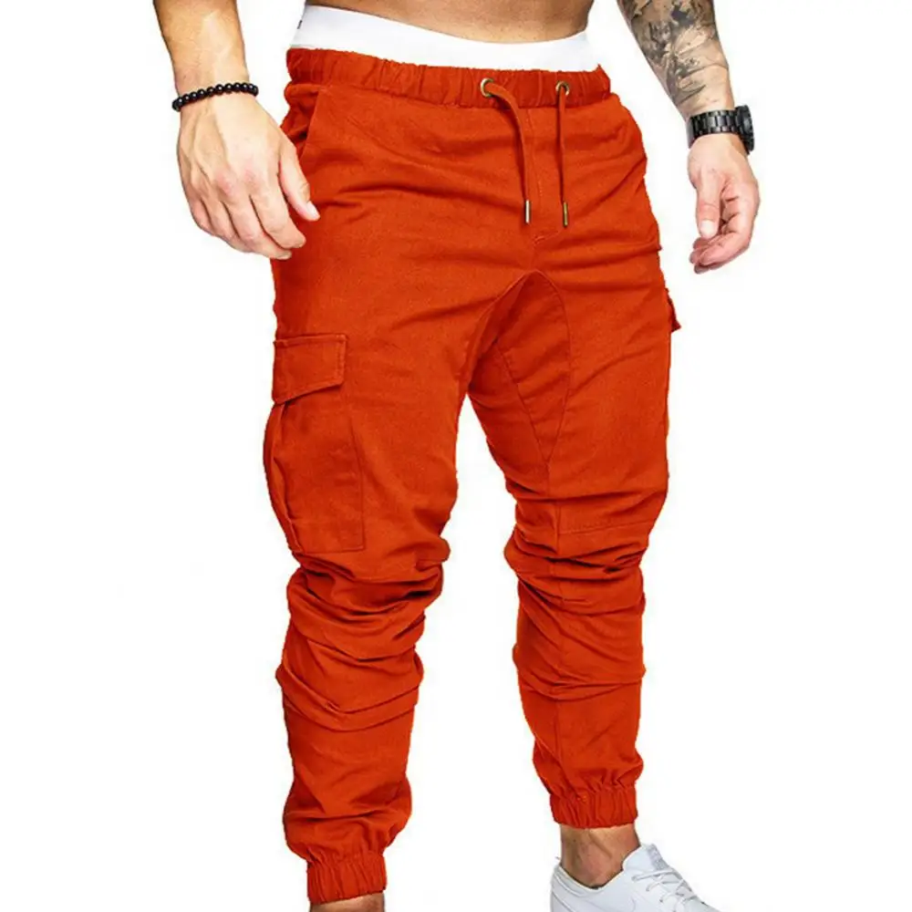 Dropshipping!New Fashion Men Jogger Pants Casual Solid Color Pockets Waist Drawstring Ankle Tied Skinny Cargo Pants Size XS-4XL thumbnail 6