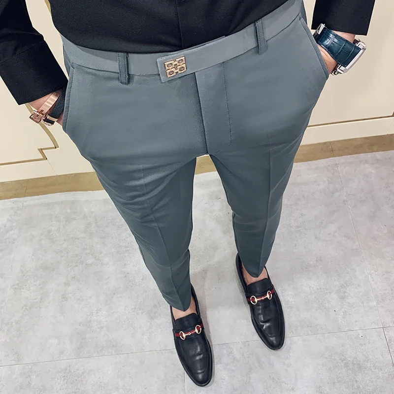 Spring 2026 Mens Casual Slim Fit Dress Pants Streetwear Suit Pants Men High Quality Office Pants All Match ankle Length Trousers