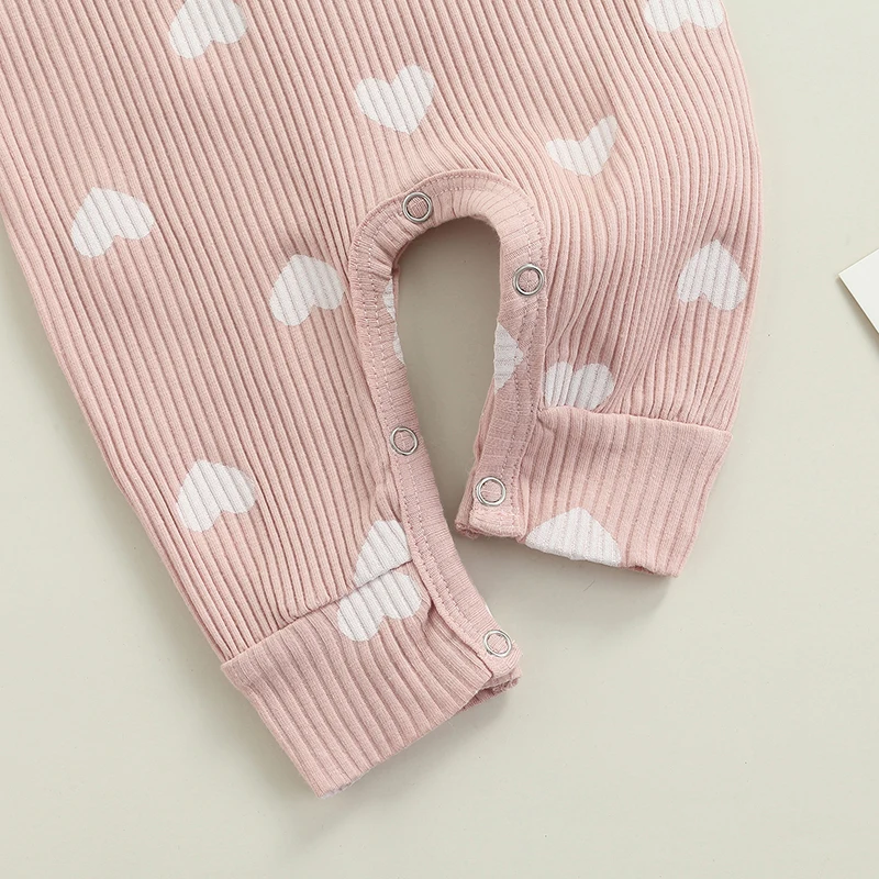 Newborn Baby Girls Valentine's Day Romper Ruffle Ribbed Bodysuit Heart Jumpsuit with Headband Valentine Outfits 0-18M thumbnail 6