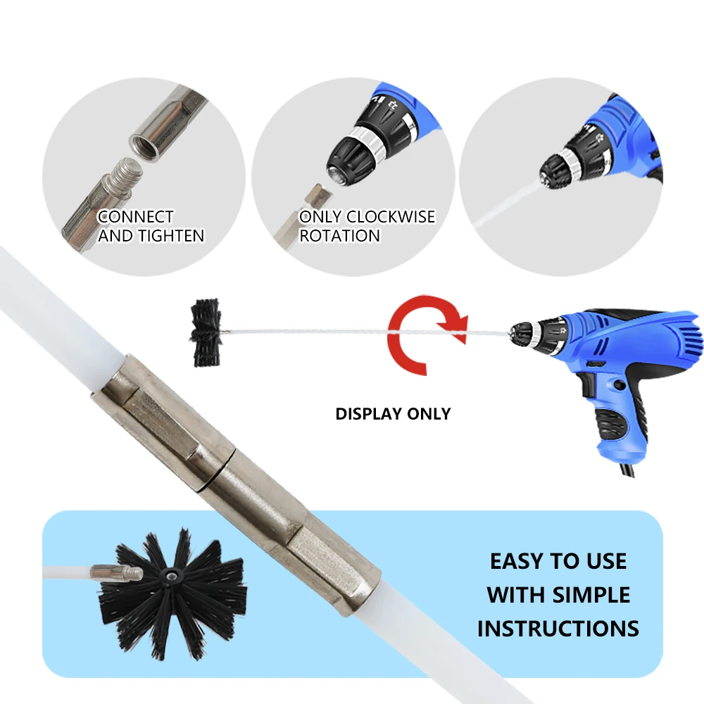 100/150/200mm Brush Rotary Chimney Brush Long Handle Flexible Rod For Chimney Dryer Pipe Fireplace Inner Wall Cleaning Tools thumbnail 4