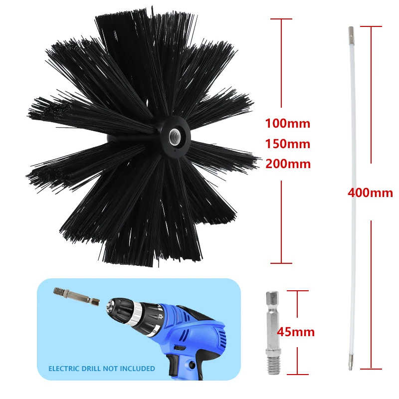 100/150/200mm Brush Rotary Chimney Brush Long Handle Flexible Rod For Chimney Dryer Pipe Fireplace Inner Wall Cleaning Tools thumbnail 6