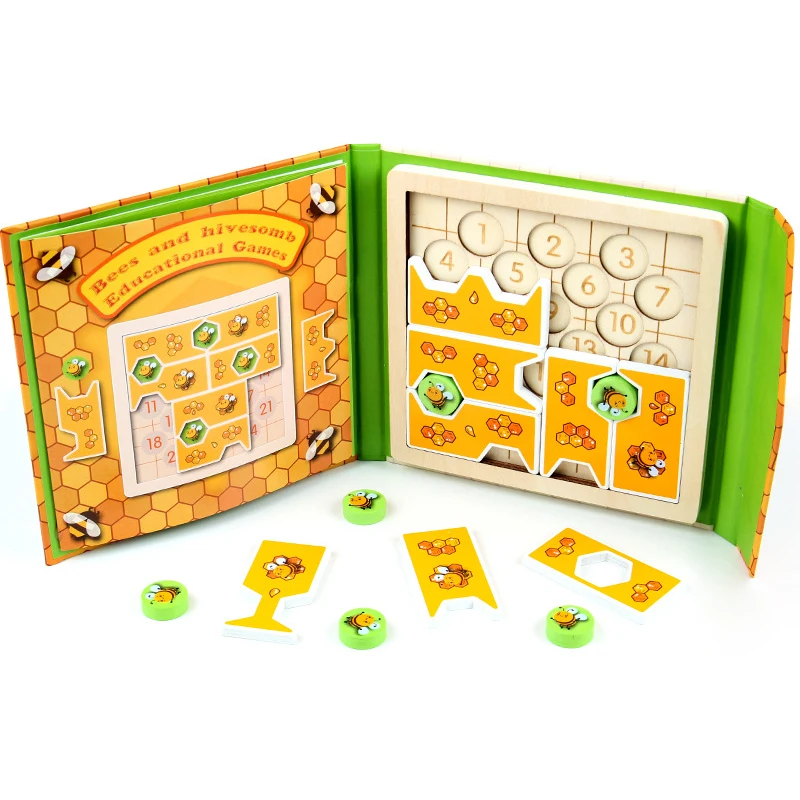 Montessori Magnetic Bee Puzzles Board Toys Logic Reasoning Thinking Board Games Wooden Educational Toys For Children Brain Train