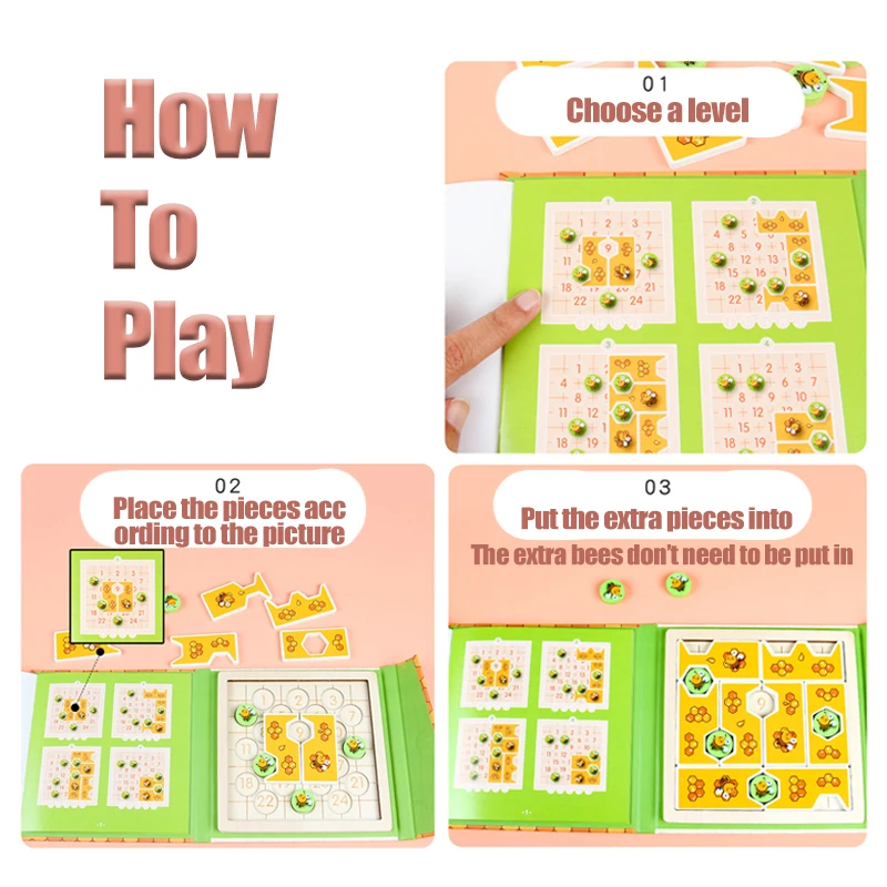 Montessori Magnetic Bee Puzzles Board Toys Logic Reasoning Thinking Board Games Wooden Educational Toys For Children Brain Train thumbnail 3