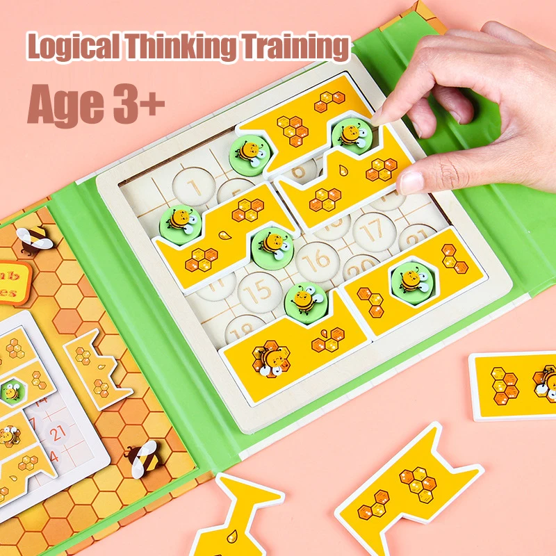 Montessori Magnetic Bee Puzzles Board Toys Logic Reasoning Thinking Board Games Wooden Educational Toys For Children Brain Train thumbnail 2