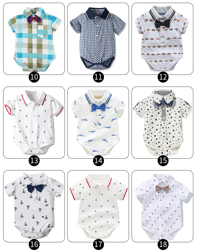 Newborn Boys Bodysuit with Bow Tie Cotton Baby Romper Soft Cartoon Animal Print Formal Short Sleeve Children Top Costume thumbnail 3