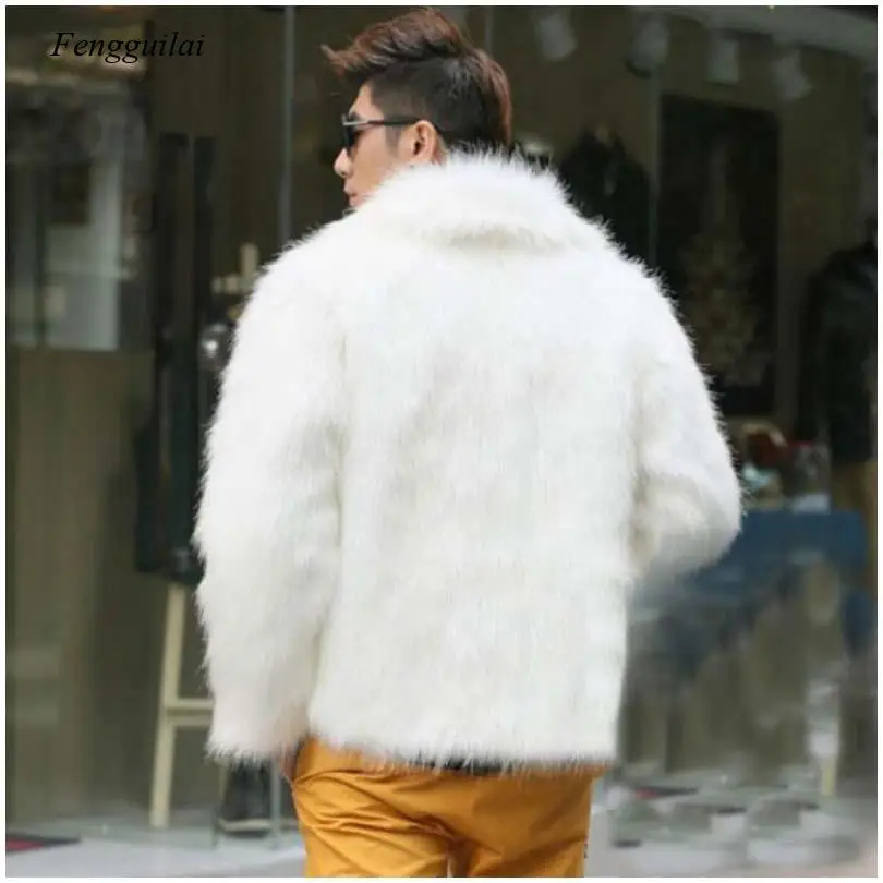 Homme Jacket Faux Leather Men White Black Fashion Coat Fur Fox Fur Lapel Men's Casual Slim Coat Jaqueta Motoqueiro thumbnail 4