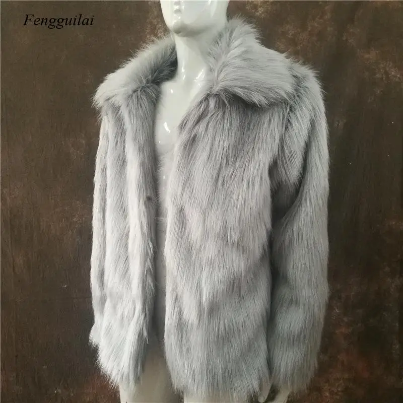 Homme Jacket Faux Leather Men White Black Fashion Coat Fur Fox Fur Lapel Men's Casual Slim Coat Jaqueta Motoqueiro thumbnail 5
