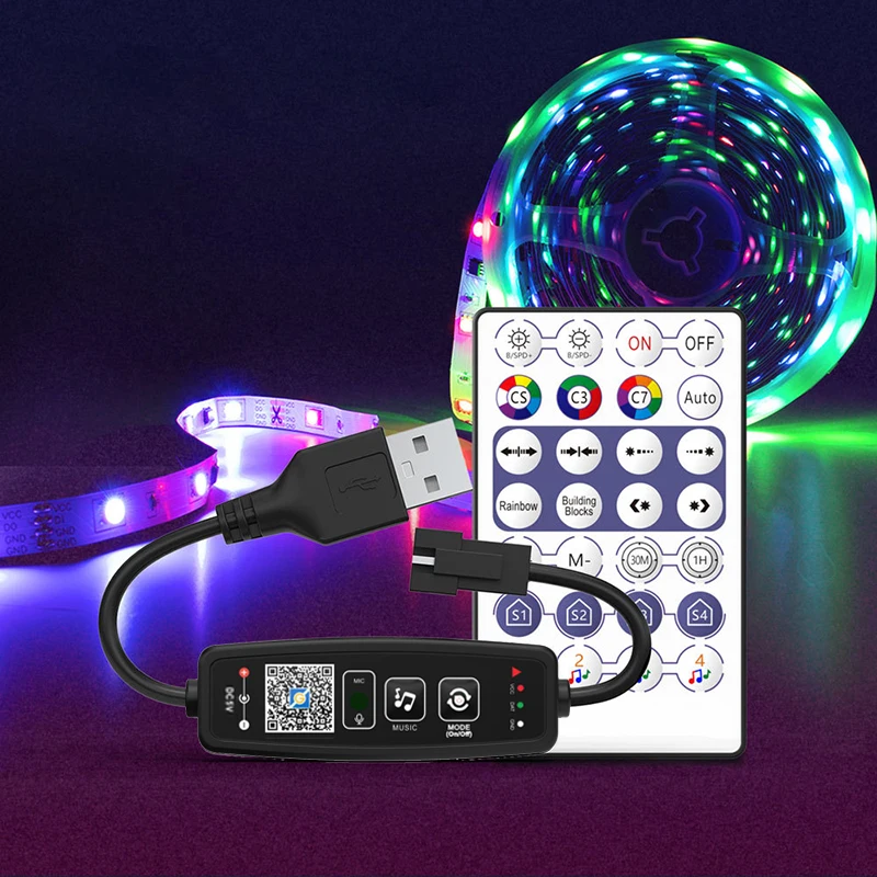WS2811 WS2812B Bluetooth LED Pixels Strip Controller for Dream Color Tape Lights BT APP Music Control 28Keys Remote Controller thumbnail 6