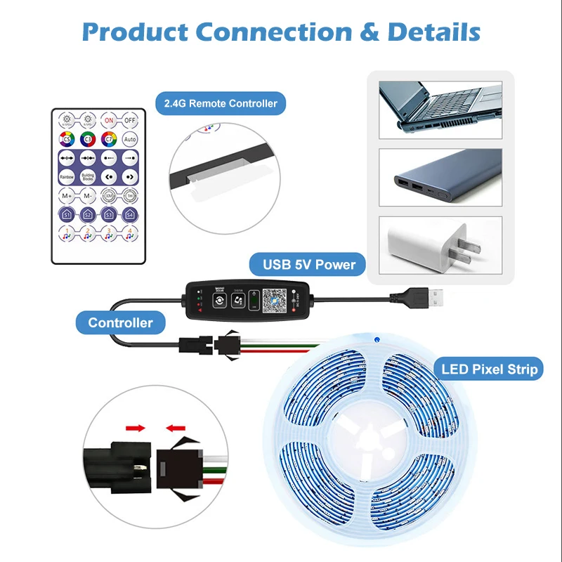 WS2811 WS2812B Bluetooth LED Pixels Strip Controller for Dream Color Tape Lights BT APP Music Control 28Keys Remote Controller thumbnail 3