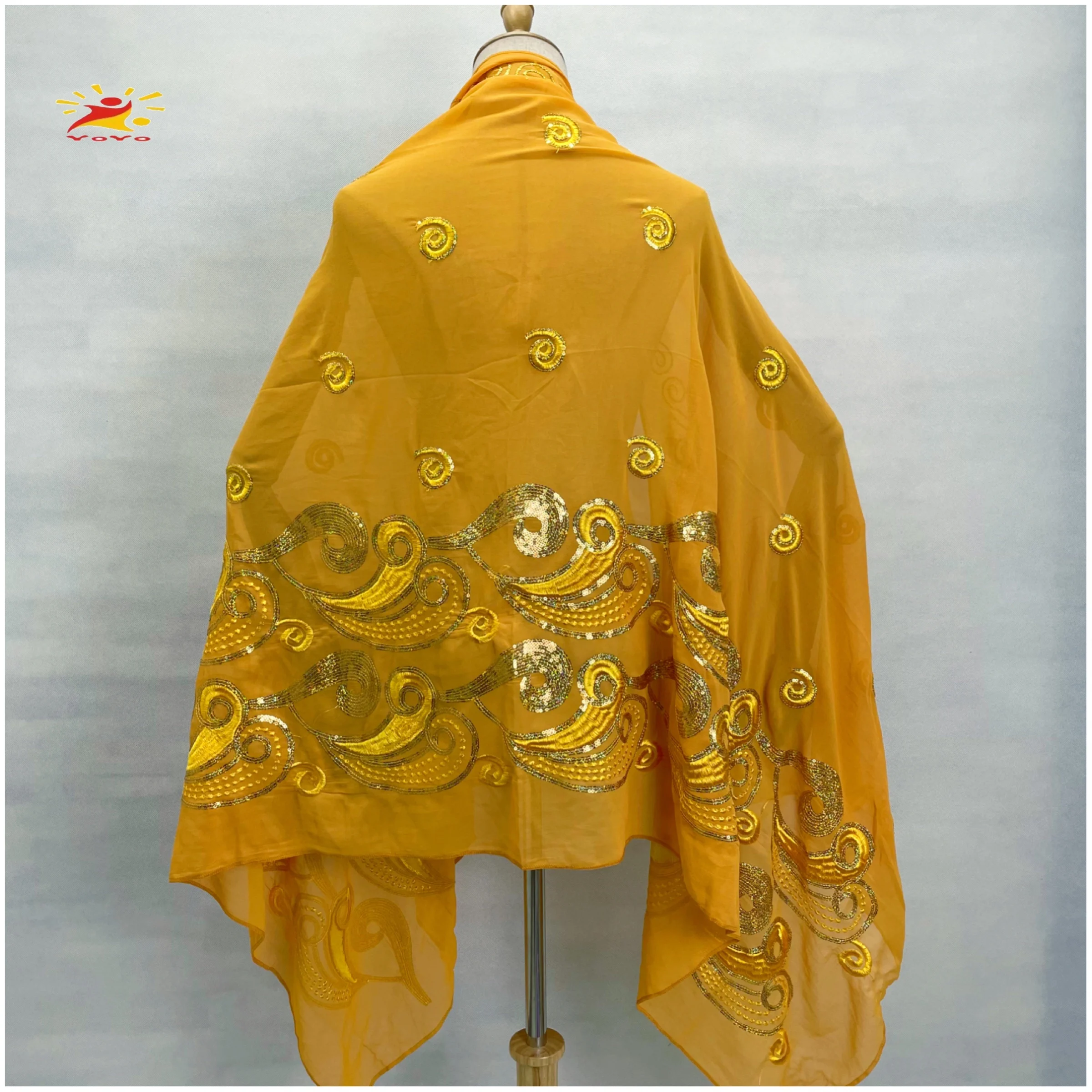 African Fashion Muslim Scarf Turban Women Medium Size Sequin Embroidery Chiffon Islamic Hijab Pashmina Embroider Ramadan Dubai