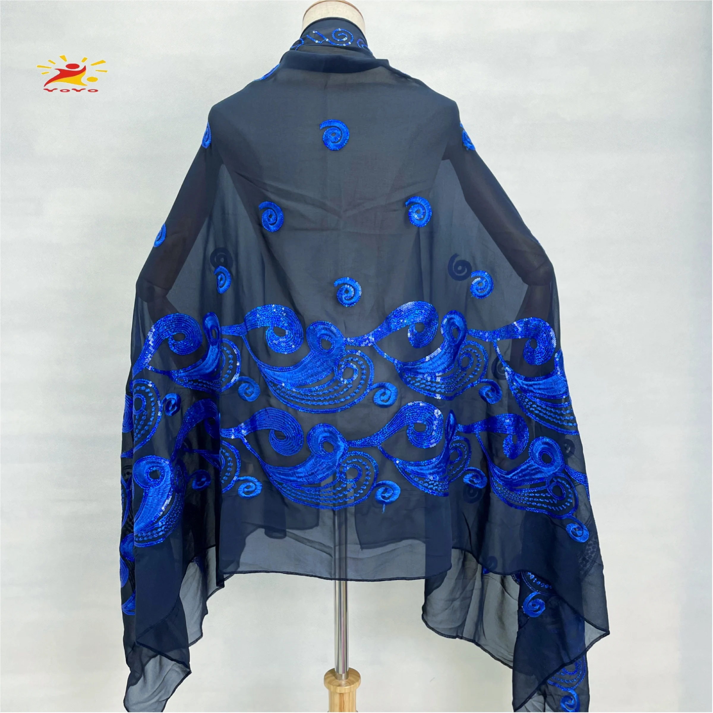 African Fashion Muslim Scarf Turban Women Medium Size Sequin Embroidery Chiffon Islamic Hijab Pashmina Embroider Ramadan Dubai thumbnail 3