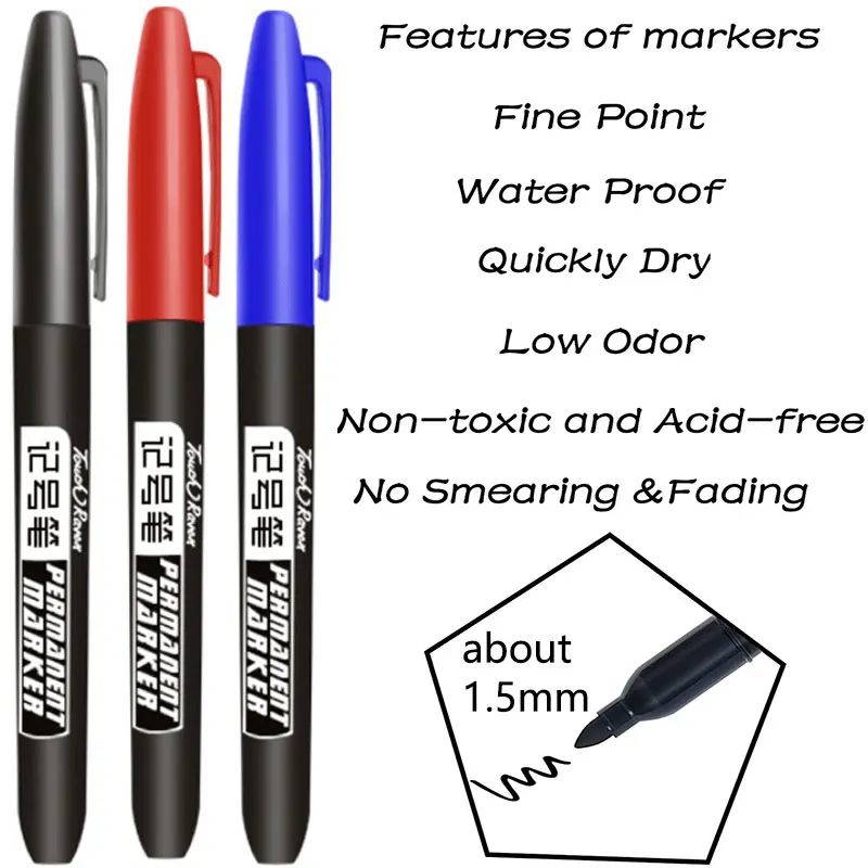 6 PCS Permanent Marker Pen Manga Drawing Markers Black Blue Red Waterproof Ink Sketch Pens Stationery Art School Supplies thumbnail 2
