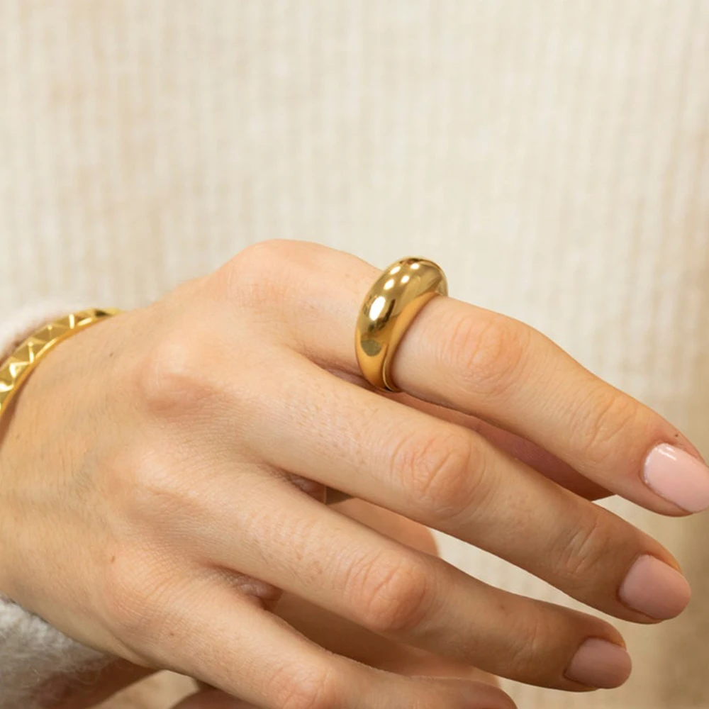 e-Manco Fashion Simple Stainless Steel Rings for Women Arc Rings Jewellery Geometric Ring Size 5 6 7 8 thumbnail 3