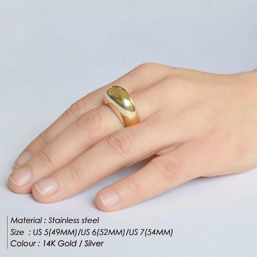e-Manco Fashion Simple Stainless Steel Rings for Women Arc Rings Jewellery Geometric Ring Size 5 6 7 8 thumbnail 2