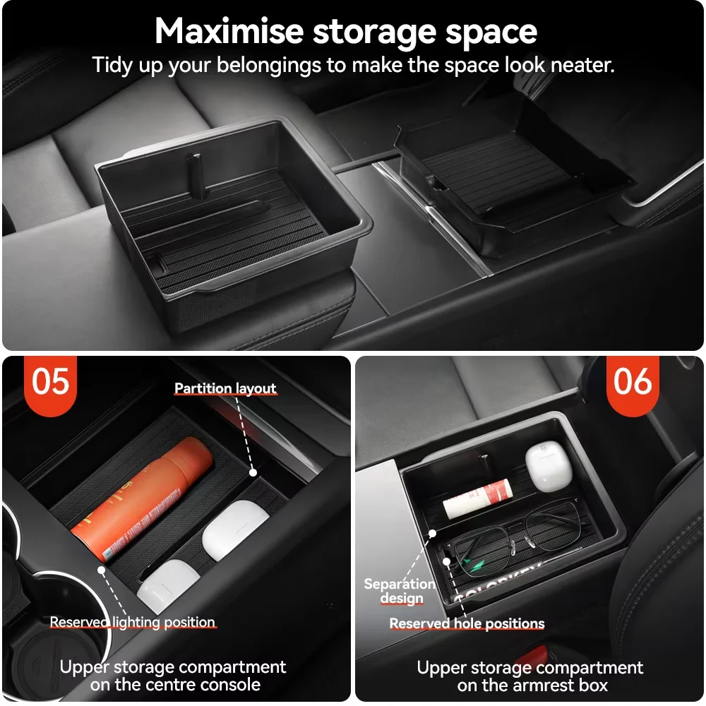 For Tesla Model 3/Y/YL Highland Juniper 2026 Center Armrest Hidden Storage Box Cup Holder Console Organizer Box Accessories thumbnail 4