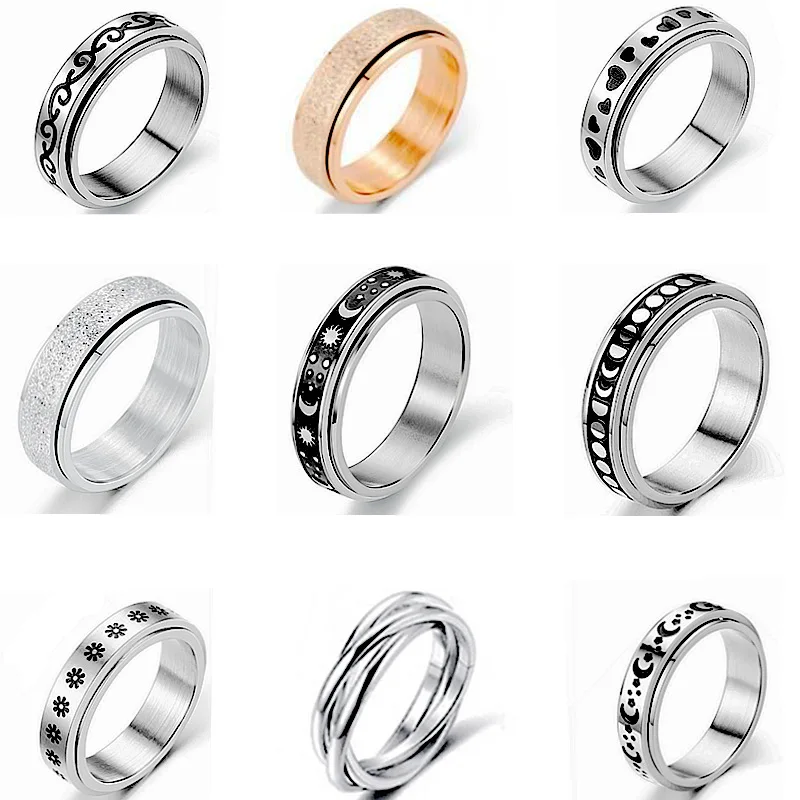 Anxiety Ring Figet Spinner Rings For Women & Men Stainless Steel Rotate Freely Spinning Anti Stress Accessories Jewelry Gifts thumbnail 2