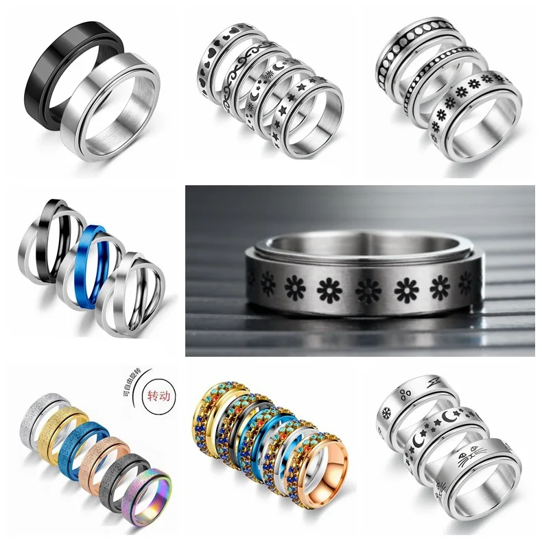 Anxiety Ring Figet Spinner Rings For Women & Men Stainless Steel Rotate Freely Spinning Anti Stress Accessories Jewelry Gifts