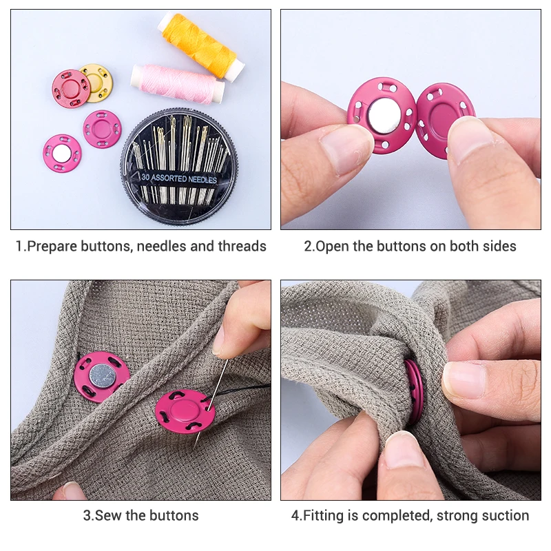5 Pairs Sewing Metal Buttons Magnet Stone Colorful Automatic Magnetic Snap Buttons Invisible Suitcase Bag Coat Buckle DIY Craft thumbnail 4
