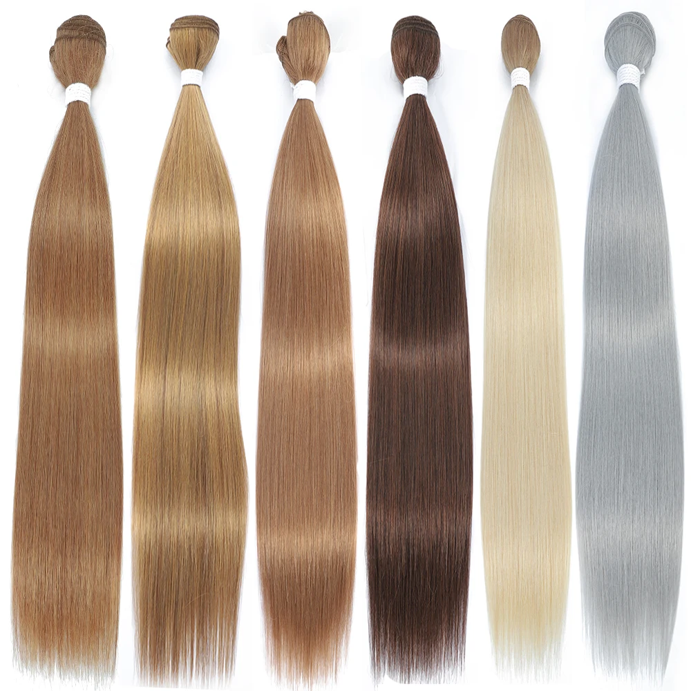 24-32 Inch Coffee Brown Synthetic Hair Bundles High Temperature Hair Weft T1B-Bug Ombre Blonde Orange 150g 200g Soft Hair Weave thumbnail 2