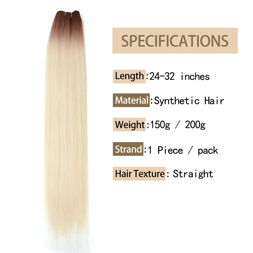 24-32 Inch Coffee Brown Synthetic Hair Bundles High Temperature Hair Weft T1B-Bug Ombre Blonde Orange 150g 200g Soft Hair Weave thumbnail 3