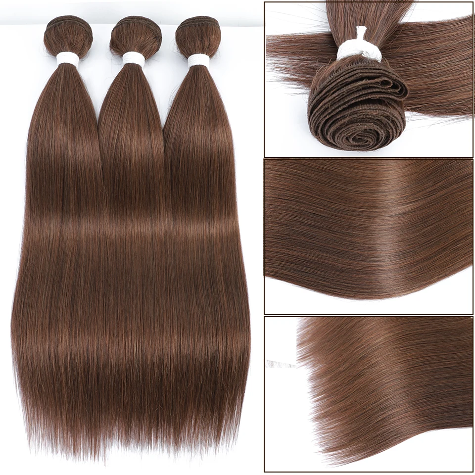 24-32 Inch Coffee Brown Synthetic Hair Bundles High Temperature Hair Weft T1B-Bug Ombre Blonde Orange 150g 200g Soft Hair Weave thumbnail 4