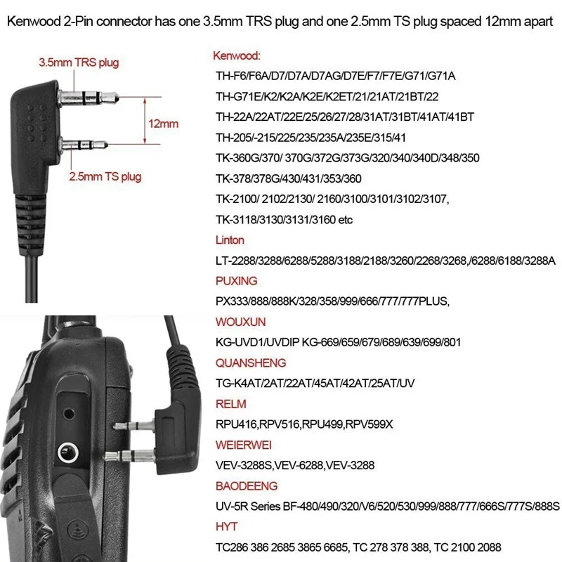 5pcs Air Acoustic Tube Earpiece 2 Pin Headset Mic PTT for Kenwood Walkie Talkie HYT BaoFeng GT-3 UV-5R UV-6R KG-UVD1P PX-777 thumbnail 3