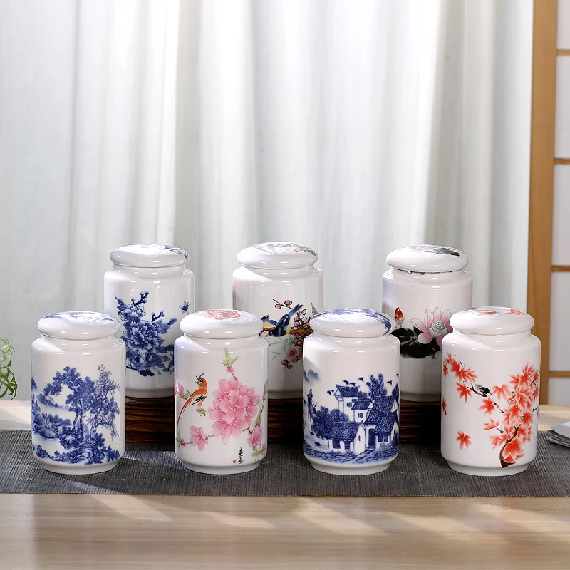 Blue and White Porcelain Ceramic Teapot Medium Jar Sealed Pot Household Storage Pot Tea Pot Living Room Coffee Table Decoration