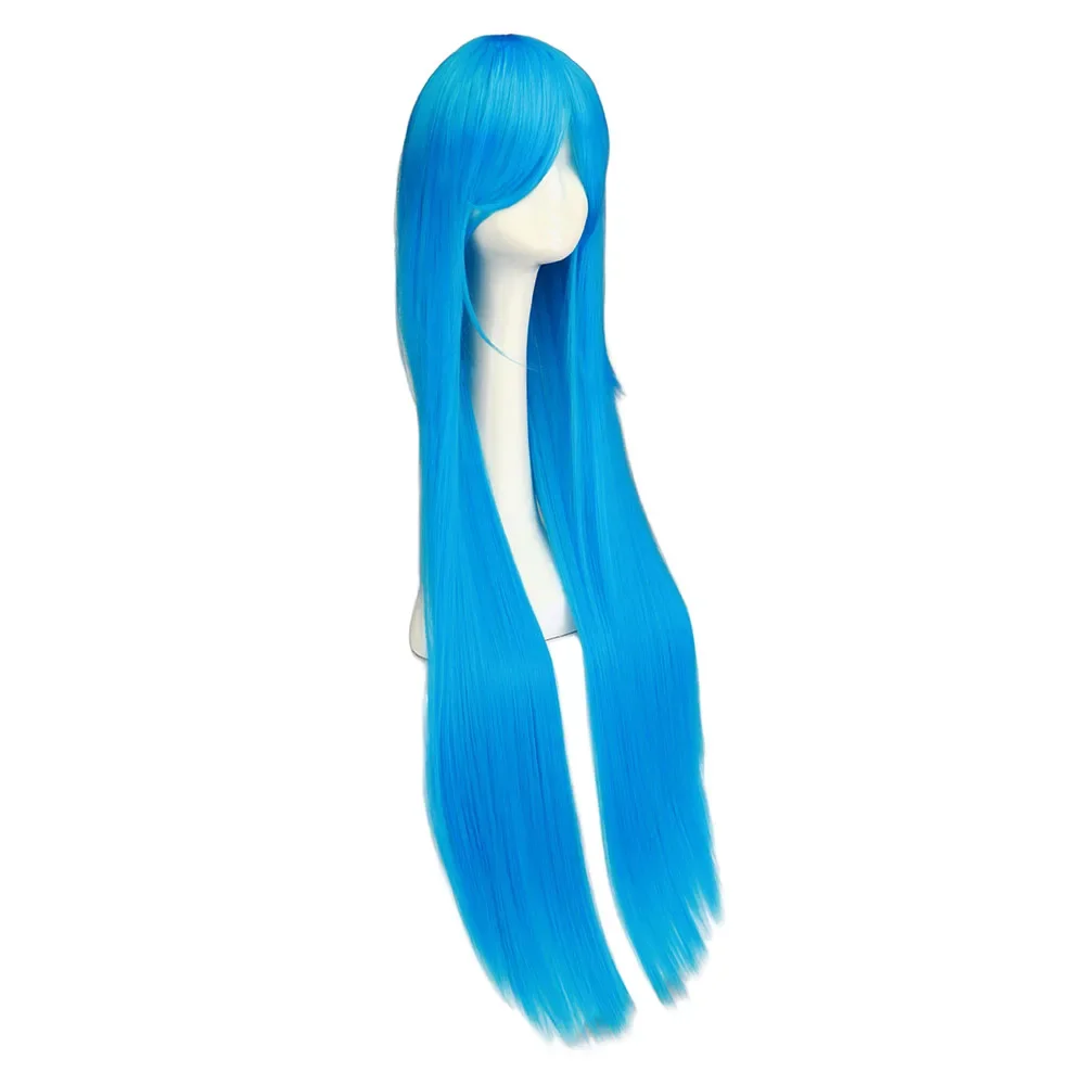 QQXCAIW Cosplay100cm Long Blue Synthetic Hair Wigs Halloween Anime Costume Straight Heat Resistant Wig thumbnail 2