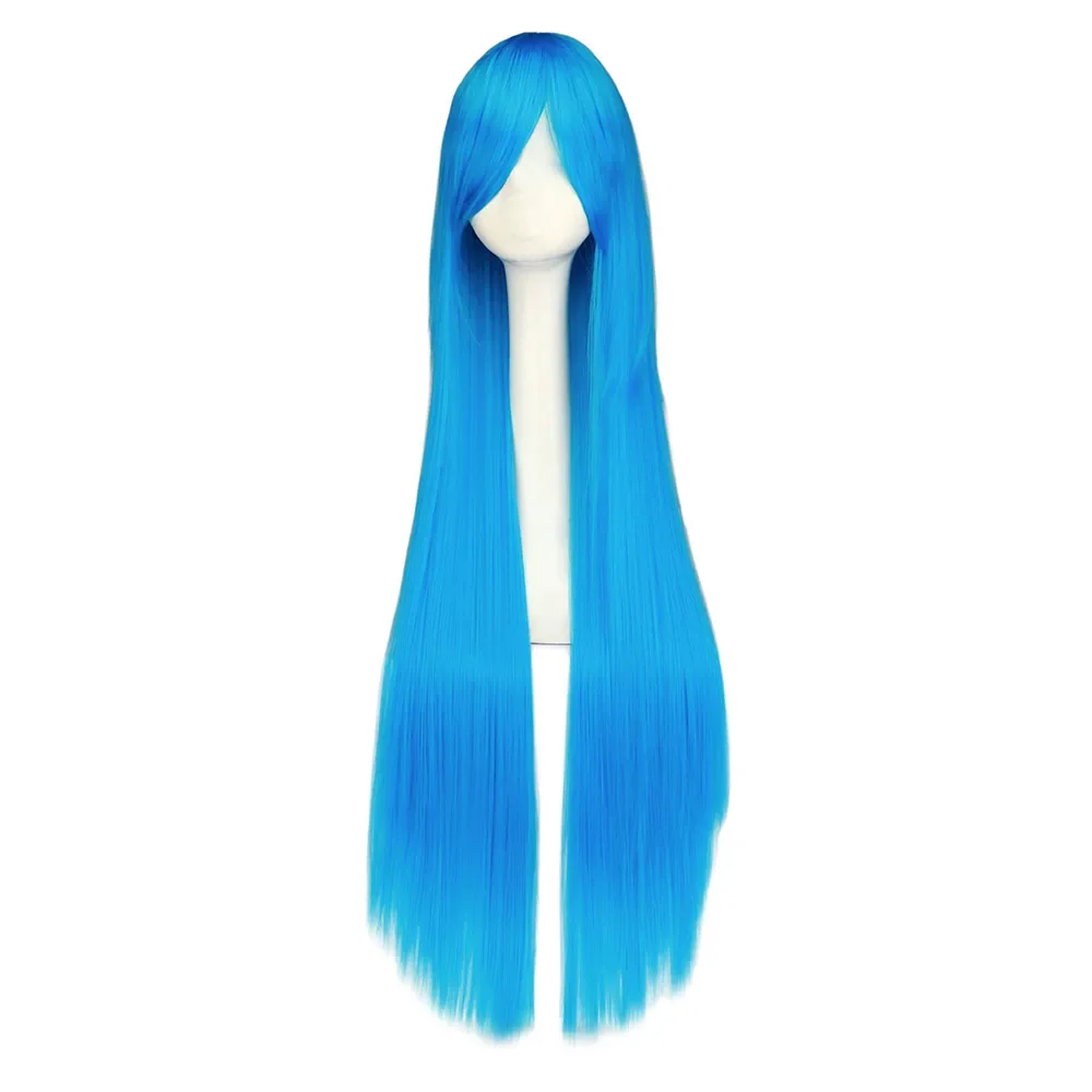 QQXCAIW Cosplay100cm Long Blue Synthetic Hair Wigs Halloween Anime Costume Straight Heat Resistant Wig thumbnail 5