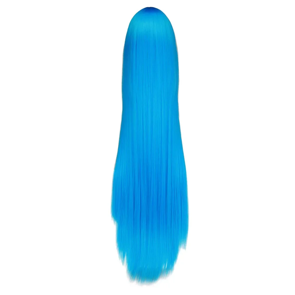 QQXCAIW Cosplay100cm Long Blue Synthetic Hair Wigs Halloween Anime Costume Straight Heat Resistant Wig thumbnail 3