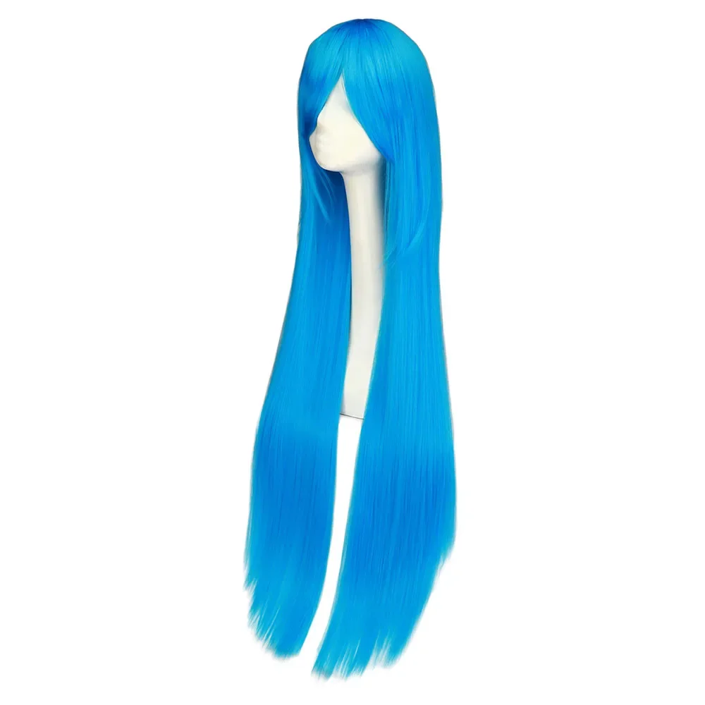 QQXCAIW Cosplay100cm Long Blue Synthetic Hair Wigs Halloween Anime Costume Straight Heat Resistant Wig thumbnail 4