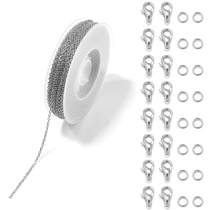 1 Set 3m Iron Cable Chain Bulk Chains Link Chain With Jump Rings Lobster Clasps Jewelry Making Set DIY Necklace Materials thumbnail 6