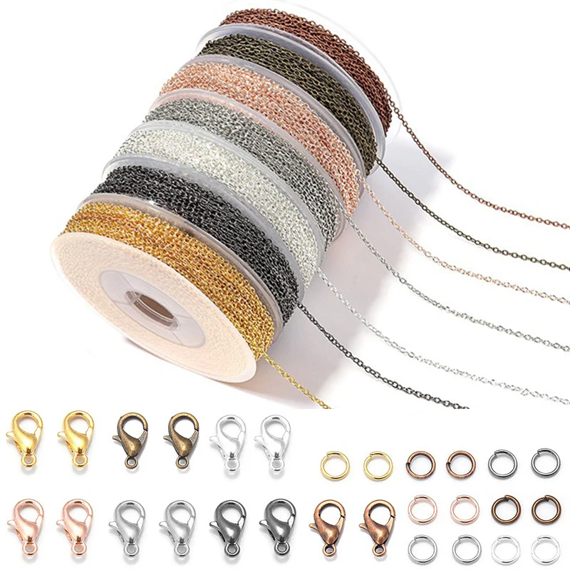 1 Set 3m Iron Cable Chain Bulk Chains Link Chain With Jump Rings Lobster Clasps Jewelry Making Set DIY Necklace Materials
