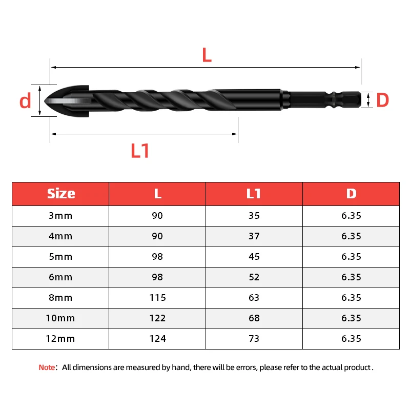 TOOLEYE Cross Hex Drill Bit Set For Concrete Porcelain Tile Glass Metal Multifunction Drill Bits Kit Power Tools Drilling Drills thumbnail 2