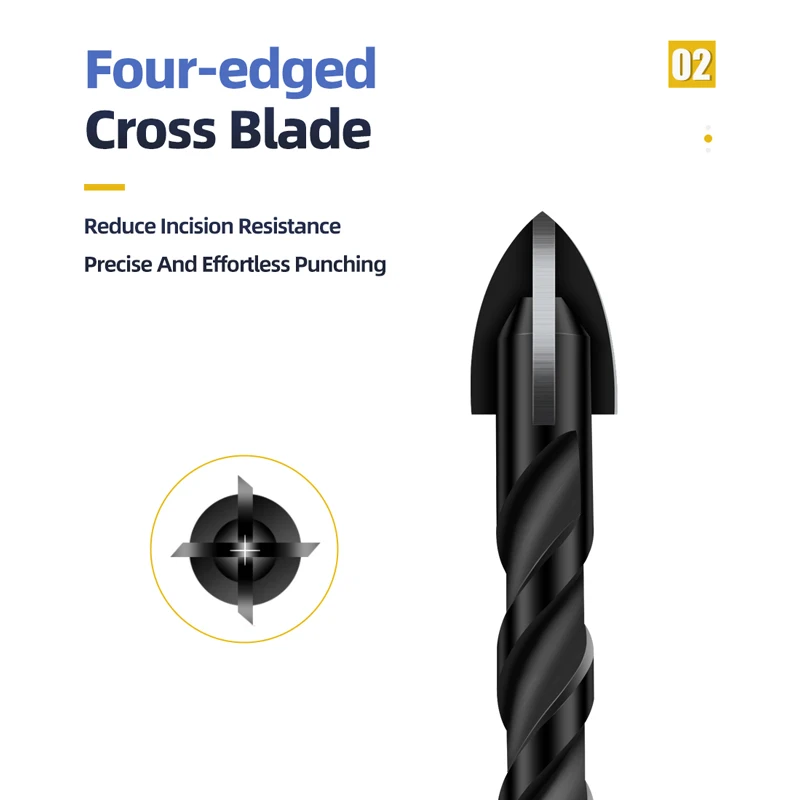 TOOLEYE Cross Hex Drill Bit Set For Concrete Porcelain Tile Glass Metal Multifunction Drill Bits Kit Power Tools Drilling Drills thumbnail 4