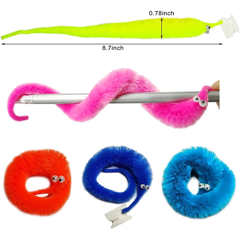 12 Colors Fuzzy Worm Magic Props for Children Kids Beginners Wiggly Twisty Worm with Invisible String Party Favors Trick Toys thumbnail 3