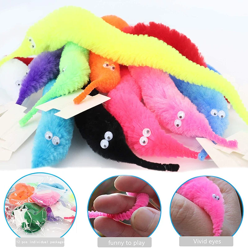 12 Colors Fuzzy Worm Magic Props for Children Kids Beginners Wiggly Twisty Worm with Invisible String Party Favors Trick Toys thumbnail 2