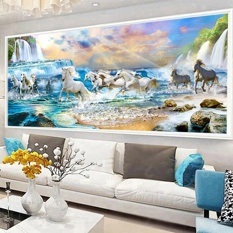 White Horse 5d Diamond Painting Full Diamond Embroidery Large Living Room Bedroom Home Decor Diamond Cross Stitch thumbnail 3