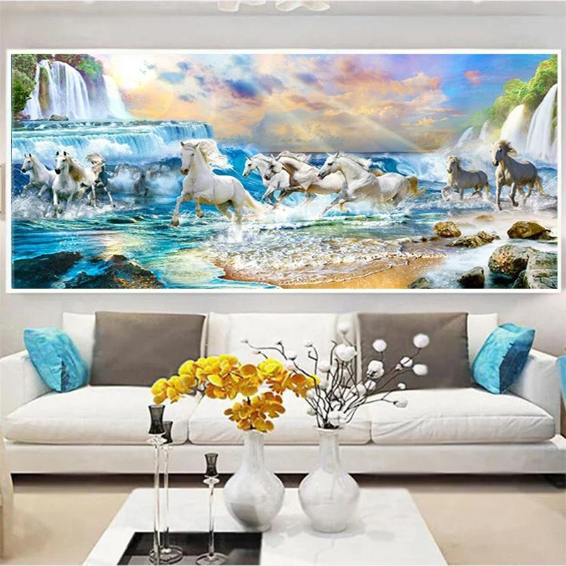 White Horse 5d Diamond Painting Full Diamond Embroidery Large Living Room Bedroom Home Decor Diamond Cross Stitch thumbnail 2