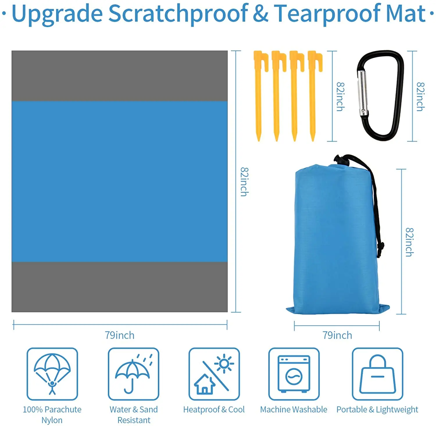 2x2.1m Waterproof Pocket Beach Blanket Folding Camping Mat Mattress Portable Lightweight Mat Outdoor Picnic Mat Sand Beach Mat thumbnail 4