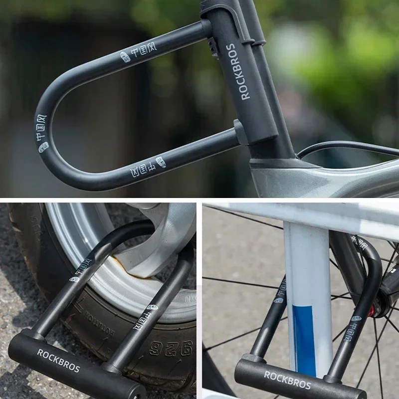 ROCKBROS Chinese Style Bicycle Locks U Shape Electric Scooter Padlock Anti-theft Bike Lock Cable Set MTB Road Bike Accessories thumbnail 4