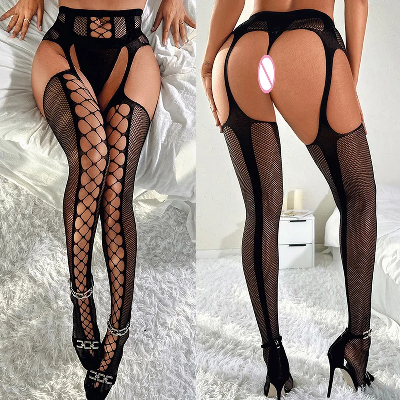 Erotic Sexy Fishnet Lingerie Women Crotchless See Through Transparent Mesh Stockings Babydoll Dress Sexy Lingerie For Sex thumbnail 3