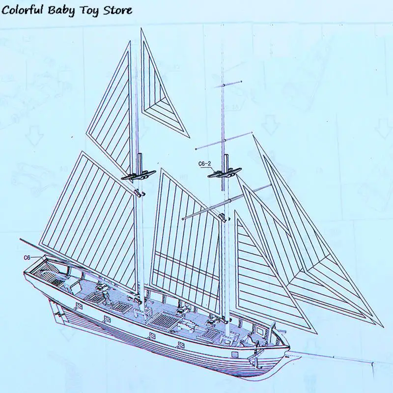 Assembling Building Kits Ship Model Wooden Sailboat Toys Sailing Model Assembled 1:100  Wooden Kit DIY thumbnail 6