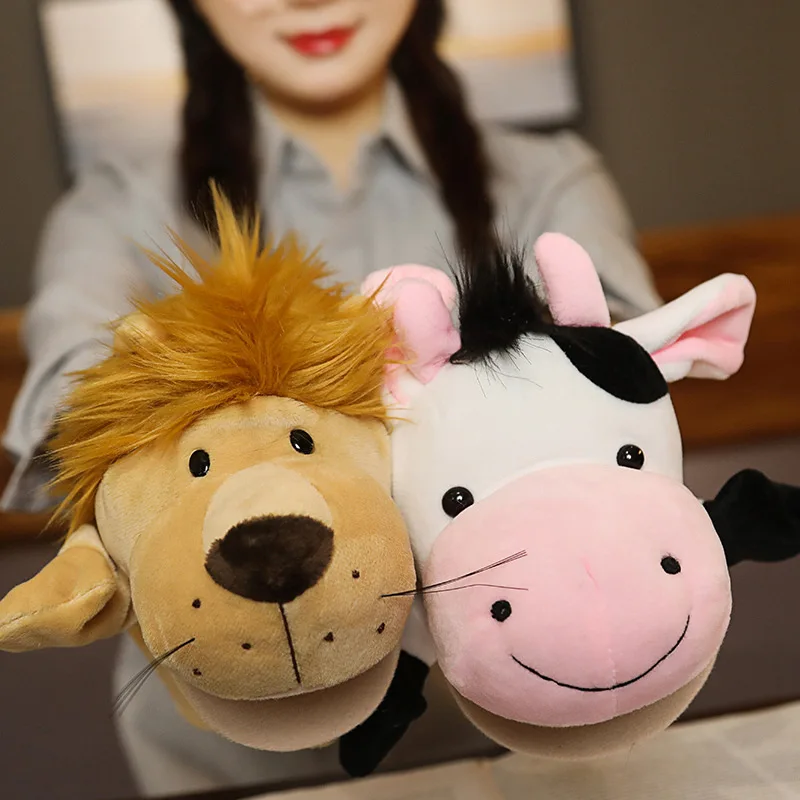 Soft Stuffed Toy Doll Animal Plush Doll Educational Baby Toys Lion Elephant Monkey Giraffe Tiger Bunny Kawaii Hand Finger Puppet thumbnail 2