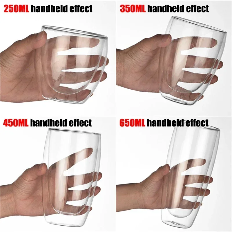 Heat Resistant Double Wall Glass Cup 80-650Ml Beer Milk Coffee Water Cups Transparent Cup Wholesale Glass Drinkware Mug Set Gift thumbnail 5