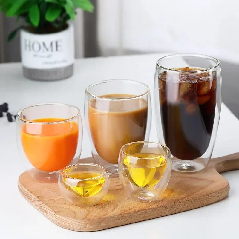 Heat Resistant Double Wall Glass Cup 80-650Ml Beer Milk Coffee Water Cups Transparent Cup Wholesale Glass Drinkware Mug Set Gift thumbnail 3